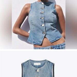 Zara Blue Denim Sleeveless Blouse